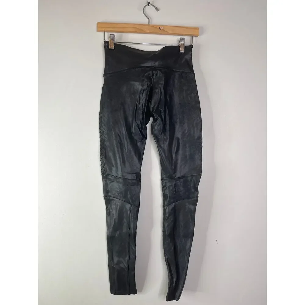 NEW SPANX Faux Leather Moto High-Waisted Fitted Leggings Very Black Size: Medium